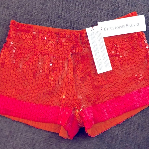🔥🔥 Christophe Sauvant sequin Mini Shorts, org/pk - Picture 1 of 3